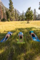 Alexa Flower, Jane Jackson and Leslie Yedor. Morning Yoga, Yosemite Valley, CA.